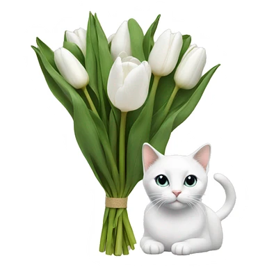 white tulip bouquet with a cat  sticker