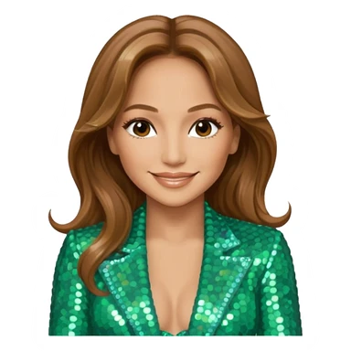 Jennifer Lopez with long  light brown hair, seafoam green sequin outfit sticker