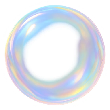 a shiny, translucent bubble with rainbow iridescence, soft glow, gentle and glowing, delicate, pastel colors sticker