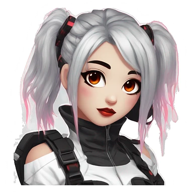 Gorgeous futuristic glowing gothic techwear anime style lady with blushing face aesthetic and pretty edgy black red punk messy wild cute hair with collar and harness trending style sticker