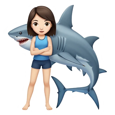 shark with brunette girl  sticker