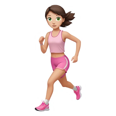 a white brunette girl with green eyes and freckles going for a run in a light pink outft sticker