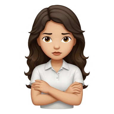 Hispanic light tan girl with long dark wavy hair with arms folded and slightly pouting sticker