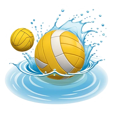 An icon featuring a yellow water polo ball floating on the water with goals in the background, inside a swimming pool. The design includes splashes and ripples, symbolizing the fast-paced action and strategy of water polo. Transparent background highlights. sticker