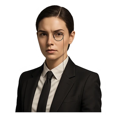 a modern woman with a monocle, business attire, sharp look, portrait, no background sticker