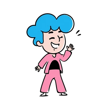 pink guy with blue hair, hand drawn doodle style sticker