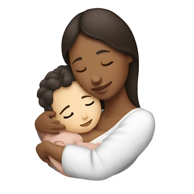 mother (brunette with white skin) hugging newborn son icon  sticker