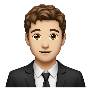 young man with brown hair and brown eyes and a black suit sticker