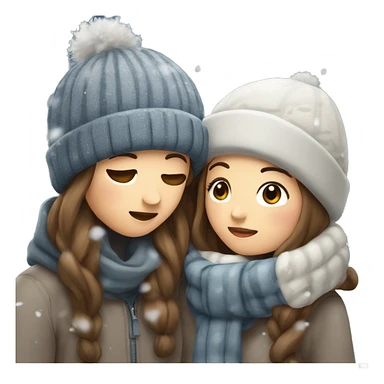 cute couple kissing under the snow in winter clothes, the girl has long brown hair sticker