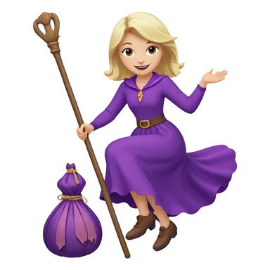 אשה בלונדינית רוכבת על מקל  של מטאטא סגול sticker