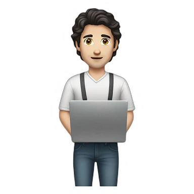 white man dark hair with laptop sticker