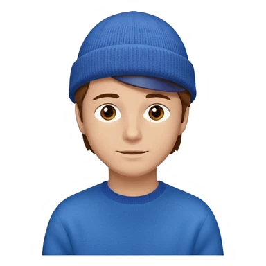 uomo giovane, capelli marroni, pelle chiara, cappello blu e maglione marrone chiaro sticker