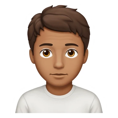 Homme brun cheveux court ondulé. Métisse. Yeux marrons très foncé. Avec t-shirt blanc sticker