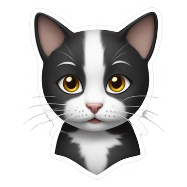 Create a sticker for a little black and white cat, she has white cheeks and a white stripe on her forehead sticker