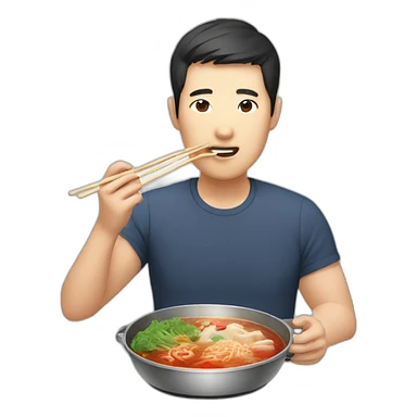 Asian man eating hotpot sticker