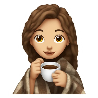 Brown hair Girl drinking coffee, with a cozy blanket sticker