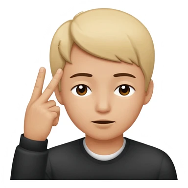 Una persona tocándose la cabeza por la 100 con un dedo índice y los ojos serrados  sticker