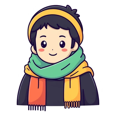 fuzzy scarf, soft and cozy, cartoon sticker style sticker