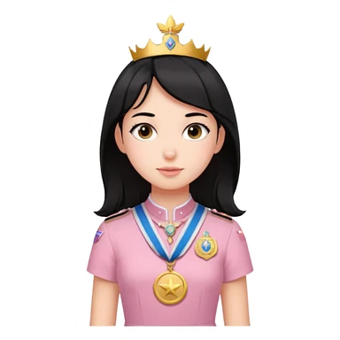 black haired girl wearing pastel pink with medals sticker