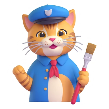 happy artist cat holding a paintbrush wearing a beret sticker