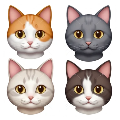 4 different coloured short haired cats including; a dark brown and white cat, and a dark grey and white  sticker