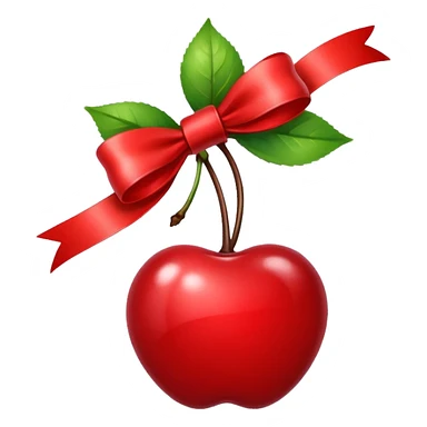 Red cherry with a red ribbon bow sticker
