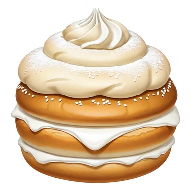 semla bun with fluffy cream in the middle and powdered sugar the top bun sticker