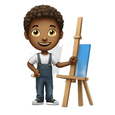 europian boy holds little brush, an easel sticker