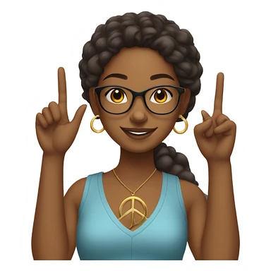 Brown skin girl wearing glasses with gold hoop earrings on , doing the peace sign sticker