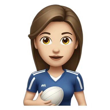 White skin brunette female playing football with very small basket ball sticker