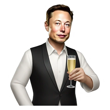 Elon Musk with a champagne glass sticker
