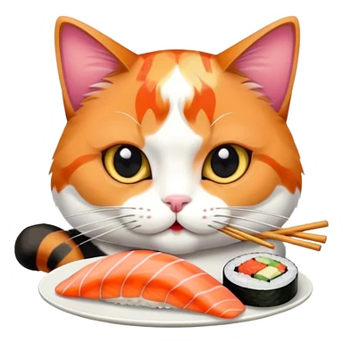 cat eating a sushi sticker