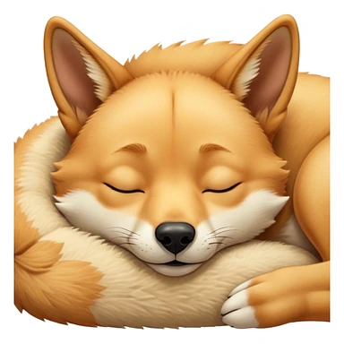 Meme-Worthy Cute Sleeping Dingo Portrait Emoji, Head resting peacefully with a contented smile, showcasing a lean build and a luxuriously soft sandy fur, eyes shut in a serene, restful nap, Simplified yet hilariously adorable features, highly detailed, glowing with a soft, drowsy light, high shine, relaxed and utterly lovable, stylized with an air of playful laziness, bright and heartwarming, soft glowing outline, capturing the essence of a comically sleepy dingo, so meme‐worthy it feels like it could instantly become the next viral sensation of adorable outback slumber! sticker