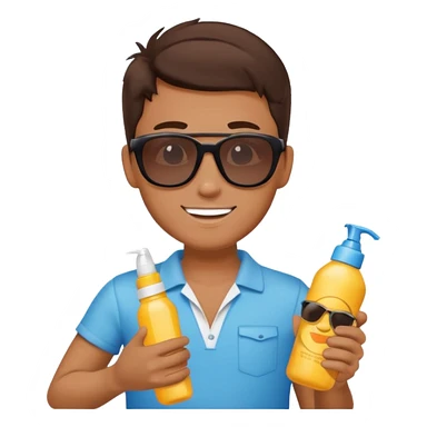 
male brunet suncream bottle and sunglasses sticker