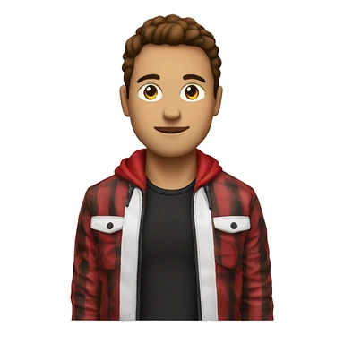 chico blanco con chaqueta roja con cuadros negros y el pelo castaño sticker