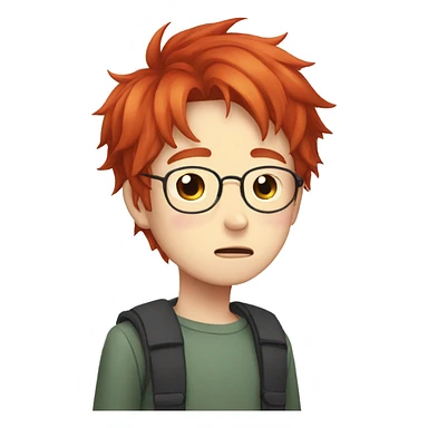 A boy with red hair, glasses, crying, anime sticker