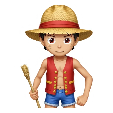 Monkey D. Luffy with straw hat, red vest, blue shorts, scar under eye sticker