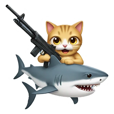 Cat holding a gun riding a shark sticker
