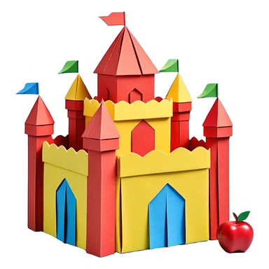 3D render of Cardboard Box Castle made entirely of folded origami paper, sharp creases, cardboard texture, matte finish, visible paper grain, craft aesthetic, Apple emoji style, isolated on white background --v 6.0 sticker