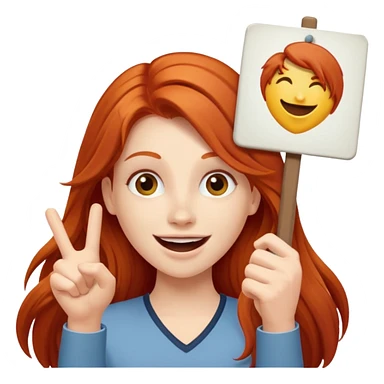 Excited long haired redhead holding a sign that says GTSY sticker