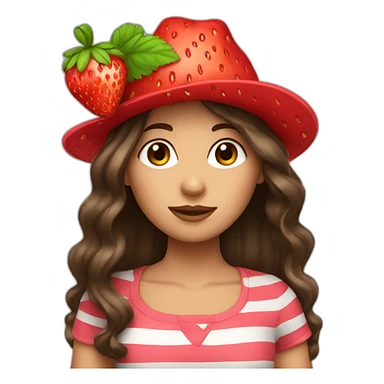Brunette girl with long hair and strawberry hat sticker