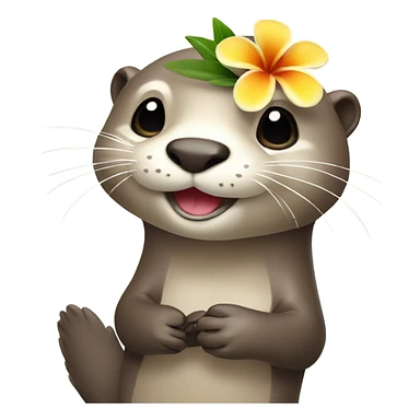 A happy and cute otter face holding a Hawaiian flower sticker