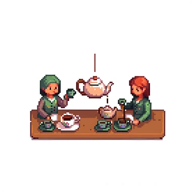 Traditional Chinese tea ceremony with teapot, cups, and person serving tea sticker