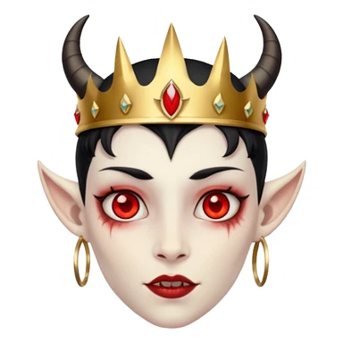 human demon hybrid with red eyes black horns and simple gold grown sticker