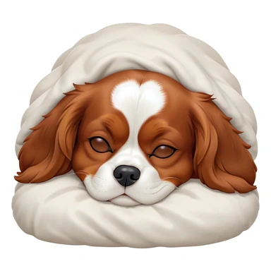 Cinematic Meme-Worthy cute Sleeping Cavalier King Charles Spaniel Portrait Emoji, Head resting peacefully with a contented smile, showcasing a delightfully cute build and a luxuriously soft coat of chestnut and white, eyes shut in a serene nap, Simplified yet hilariously adorable features, highly detailed, glowing with a soft, drowsy light, high shine, relaxed and utterly lovable, stylized with an air of playful laziness, bright and heartwarming, soft glowing outline, capturing the essence of a comically sleepy Cavalier King Charles Spaniel, so meme-worthy it feels like it could instantly become the next viral sensation of adorable slumber! sticker