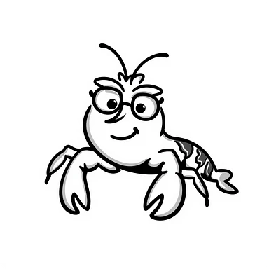 senior lobster with white hair and glasses, elderly lobster character with white eyebrows and whiskers, wearing round glasses sticker