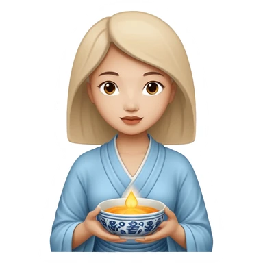 A woman holds a Buddhist empty bowl in her hands. There is a glow around the girl. sticker