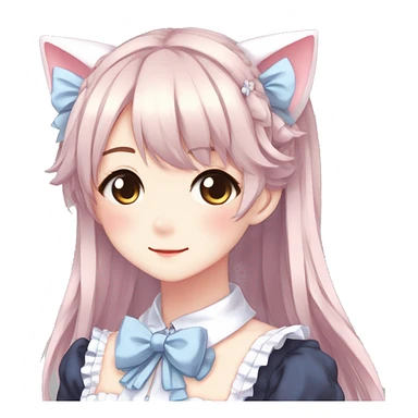 Gorgeous anime style catgirl with blushing face with maid outfit bow tie idol model kawaiicore pearly petite simplistic aesthetic trending style sticker