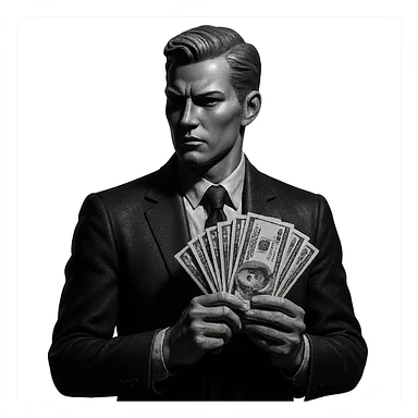 business man with money in his hands cinematic mannequin style sticker