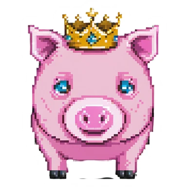 minecraft pig full body pink blocky animal with square head wearing a crown sticker
